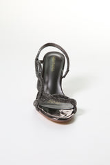 Mid-Heel Glamour Sandals with Twisted Crystal Straps
