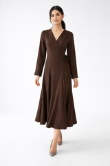 Elegant Wrap Midi Dress with Embellished Cuffs