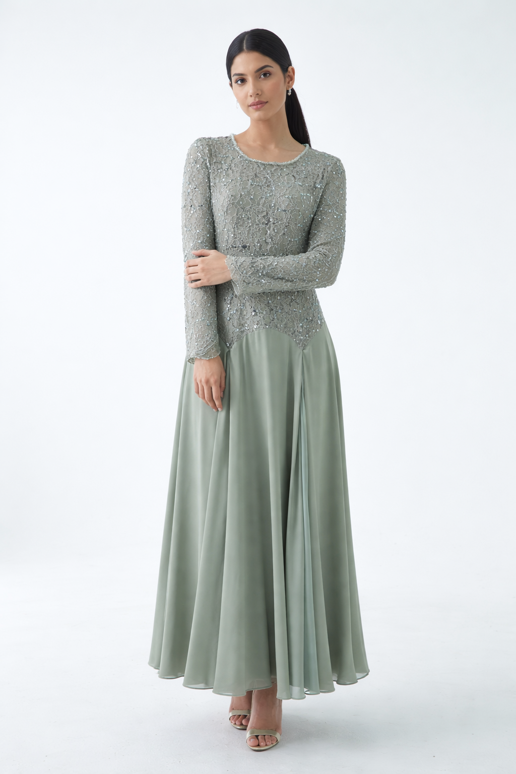 Embellished Lace Bodice Maxi Dress