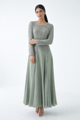 Embellished Lace Bodice Maxi Dress