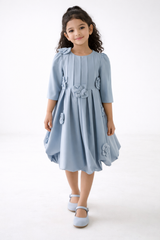Girls Floral Appliqué Balloon Dress