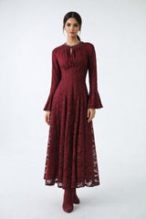 Embellished Lace Maxi Dress with Bell Cuffs