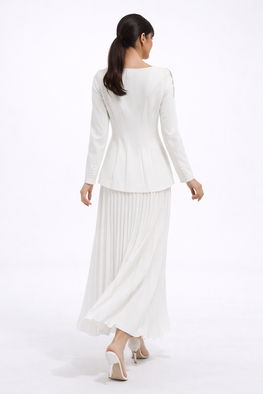 Embellished Bodice Maxi Dress with Pleated Skirt