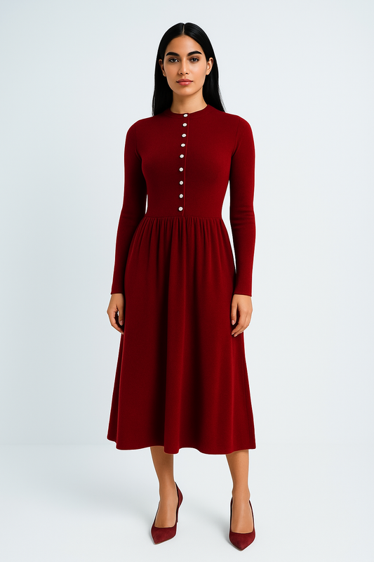 فستان ميدي راقٍ بتصميم أنثوي كلاسيكي