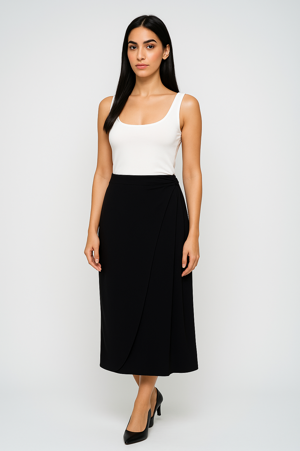 Draped Wrap-Style Midi Skirt