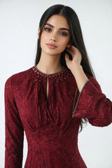 Embellished Lace Maxi Dress with Bell Cuffs