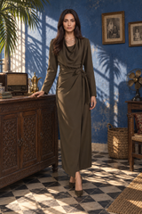 Draped Neck Wrap-Effect Maxi Dress