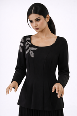 Embellished Bodice Maxi Dress with Pleated Skirt