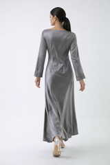 Draped Satin Maxi Dress with Handcrafted Embellished Cuffs