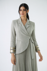 Pleated Maxi Dress with Embellished Blazer-Style Jacket - Montania Shop