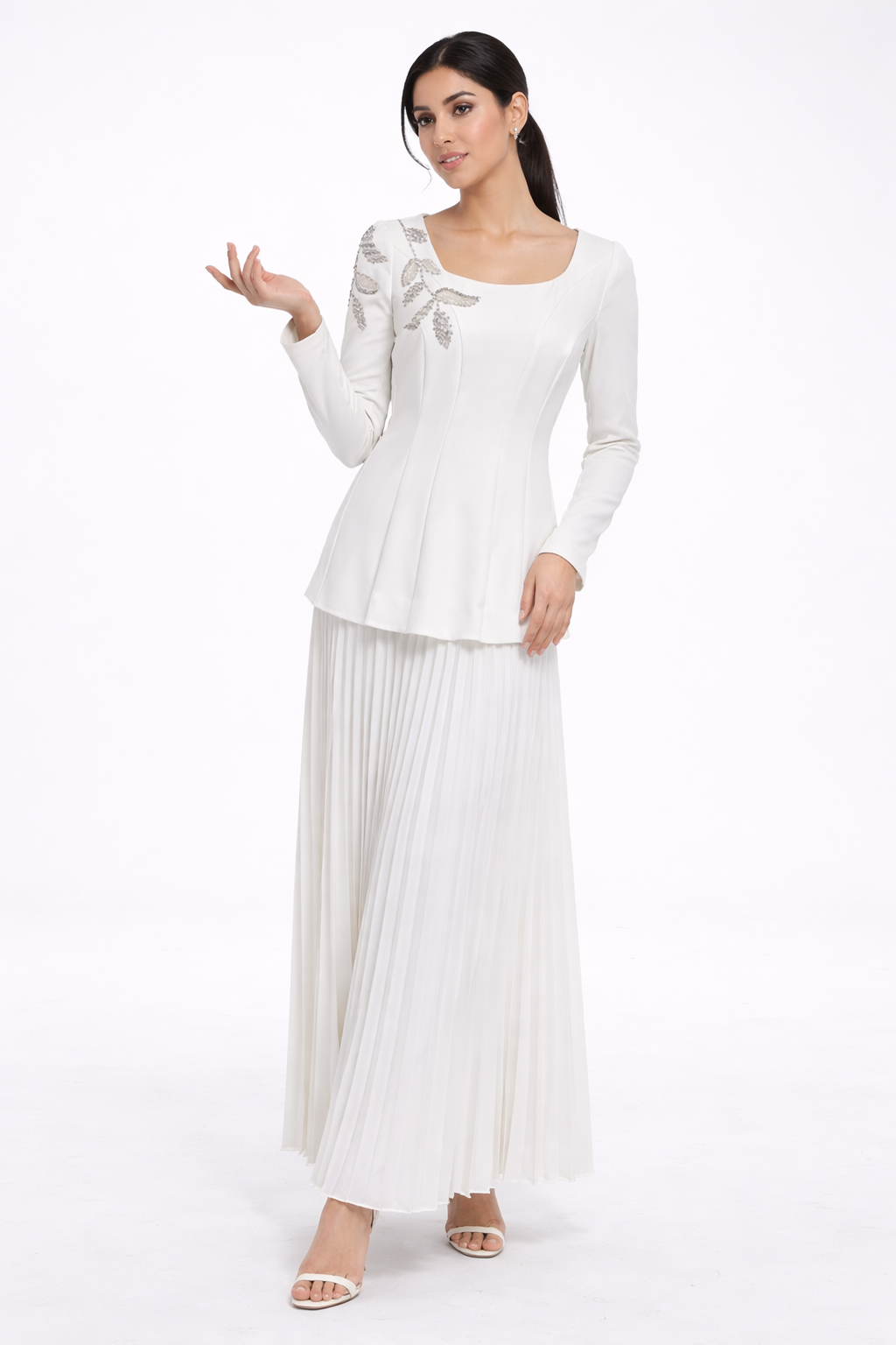 Embellished Bodice Maxi Dress with Pleated Skirt