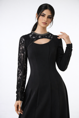 Embellished Lace-Sleeve Maxi Dress