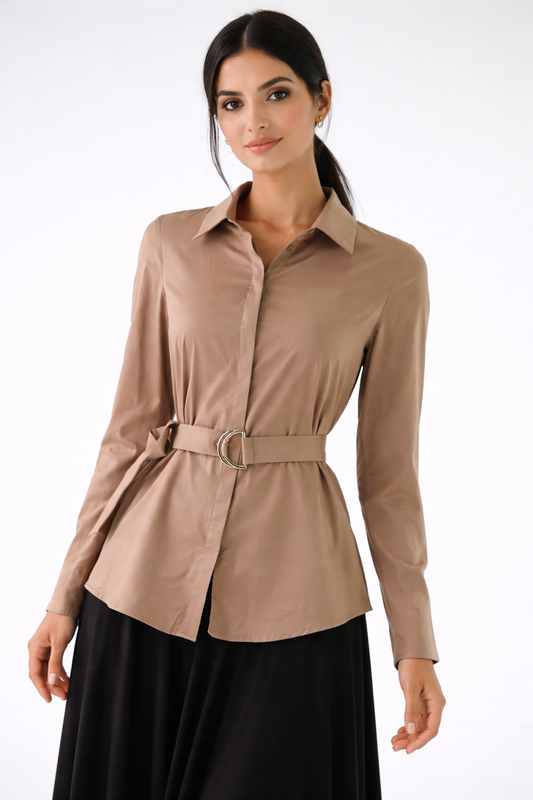 Belted Tailored Cotton Shirt