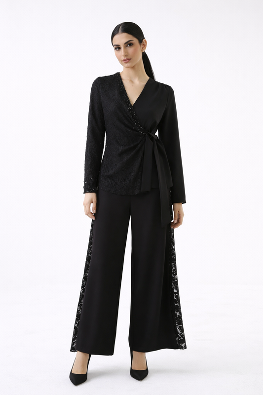 The Elara Lace-Panel Wide-Leg Pants