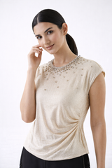 Embellished Drape-Neck Evening Top