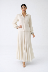 Pleated Sleeve Embellished Collar Shirt