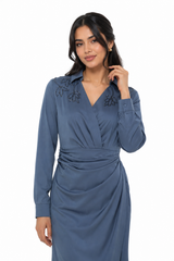Embellished Collar Draped Maxi Dress
