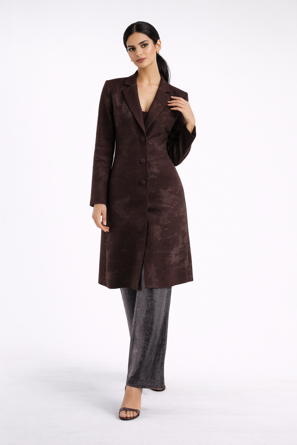 Tailored Longline Jacket with Subtle Sparkle Finish