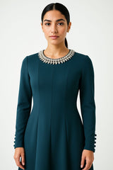 Elegant Embellished-Neckline Maxi Dress