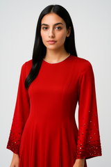 Elegant Maxi Dress with Crystal-Embellished Sleeves