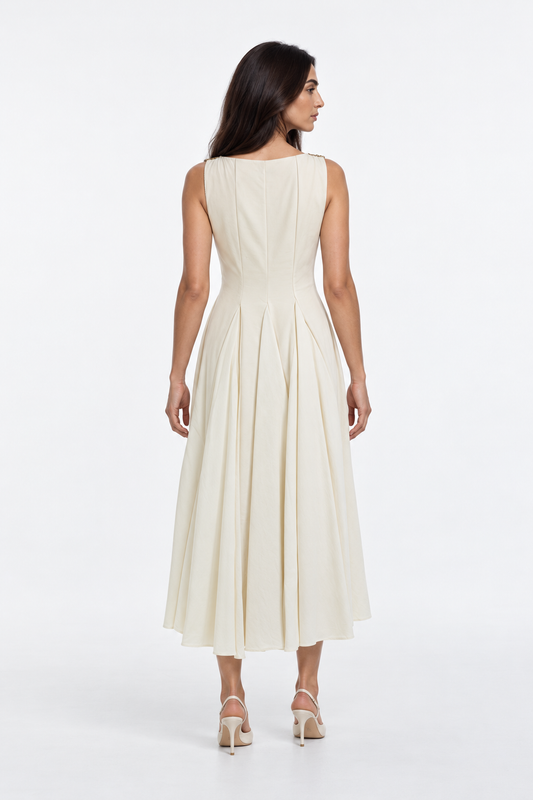 Embellished Shoulder Fit & Flare Midi Dress