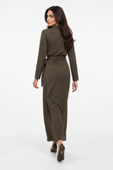 Draped Neck Wrap-Effect Maxi Dress