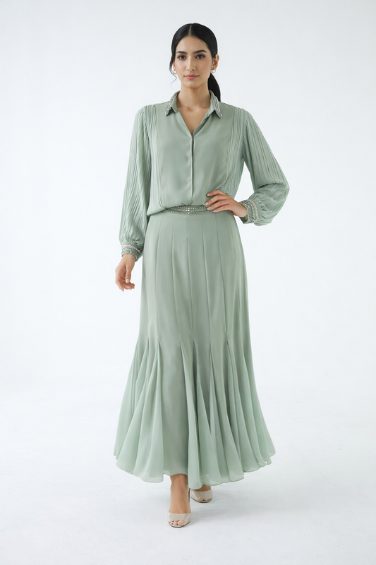 Flowy Maxi Skirt with Embellished Waist Detail