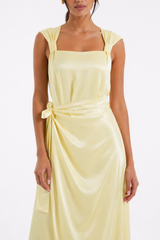 Satin Wrap-Effect Dress with Side Tie