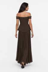 Embellished Cold-Shoulder Pleated Dress