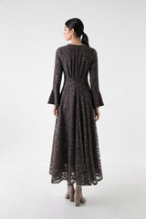 Embellished Lace Maxi Dress with Bell Cuffs