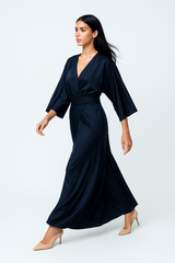 Elegant Wrap-Effect Satin Maxi Dress