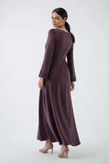 Draped Satin Maxi Dress with Handcrafted Embellished Cuffs