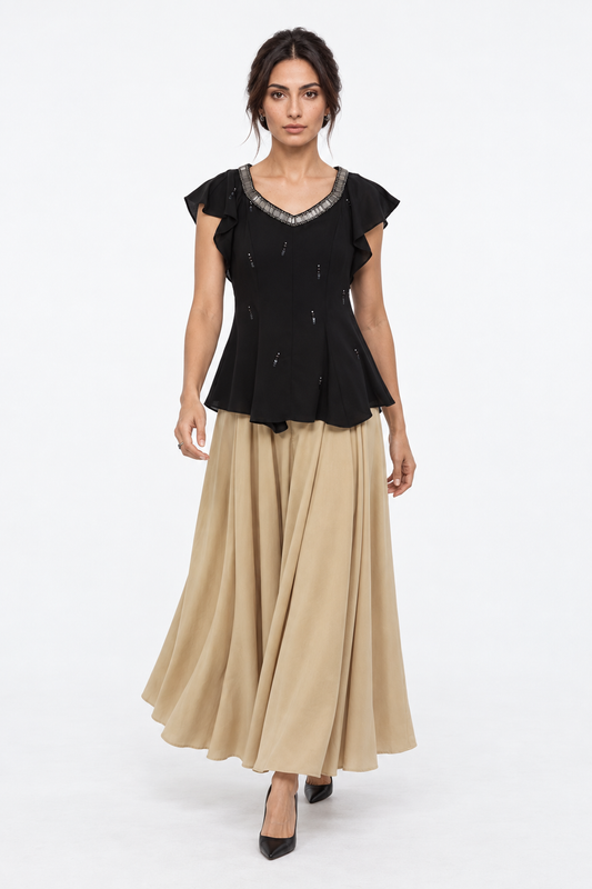 Embellished Scoop Neckline Flutter Sleeve Top