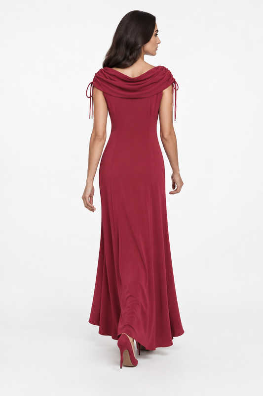 Embellished Draped Neck A-Line Maxi Dress