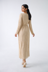 Elegant Lace Wrap Midi Dress with Asymmetrical Hem