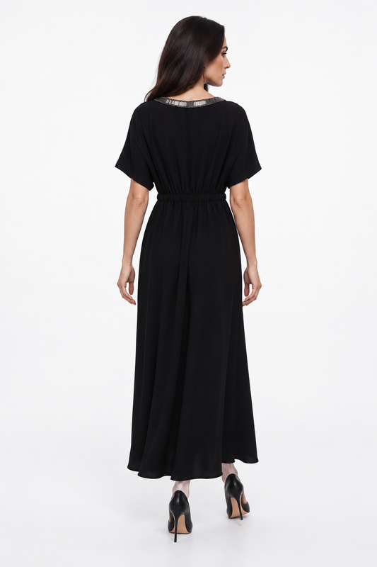 Embellished Drawstring Waist Maxi Dress