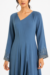 Embellished Cuff Flowing Maxi Dress