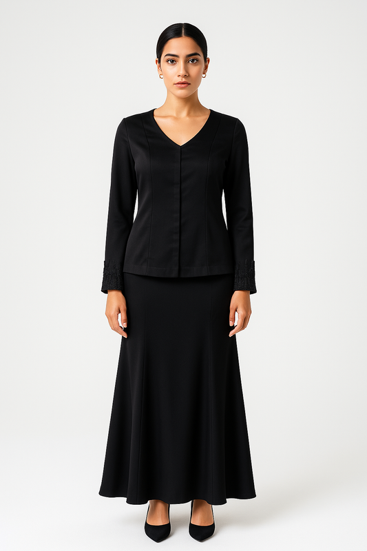 Refined V-Neck Blouse with Embellished Cuffs