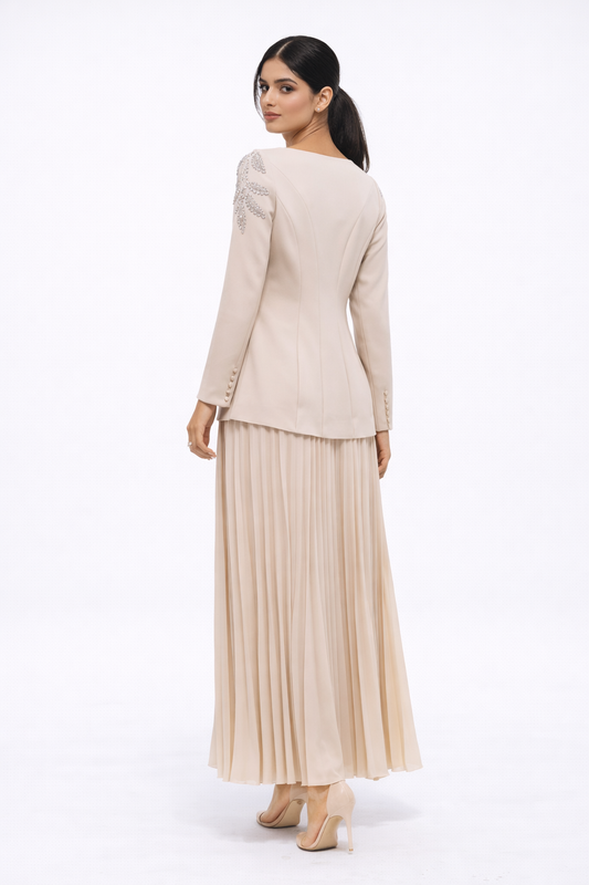 Embellished Bodice Maxi Dress with Pleated Skirt