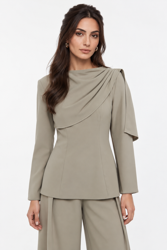 Draped Shoulder Tailored Blouse