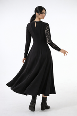Embellished Lace-Sleeve Maxi Dress