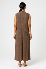 Textured 2-Piece Maxi Set (Sleeveless Dress + Mixed-Fabric Cardigan)