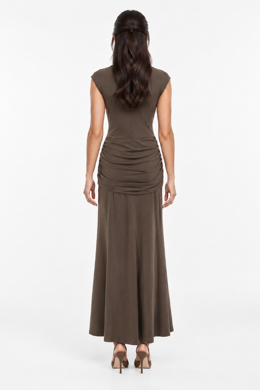 Twist-Drape Ruched Maxi Dress