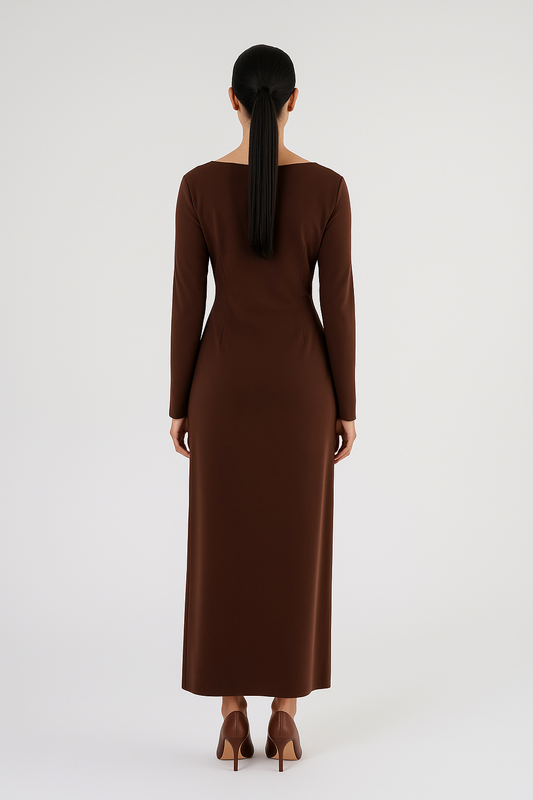 Draped Wrap-Front Long Dress with Embellished Sleeve Slits