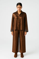 Metallic Finish Wide-Leg Pant
