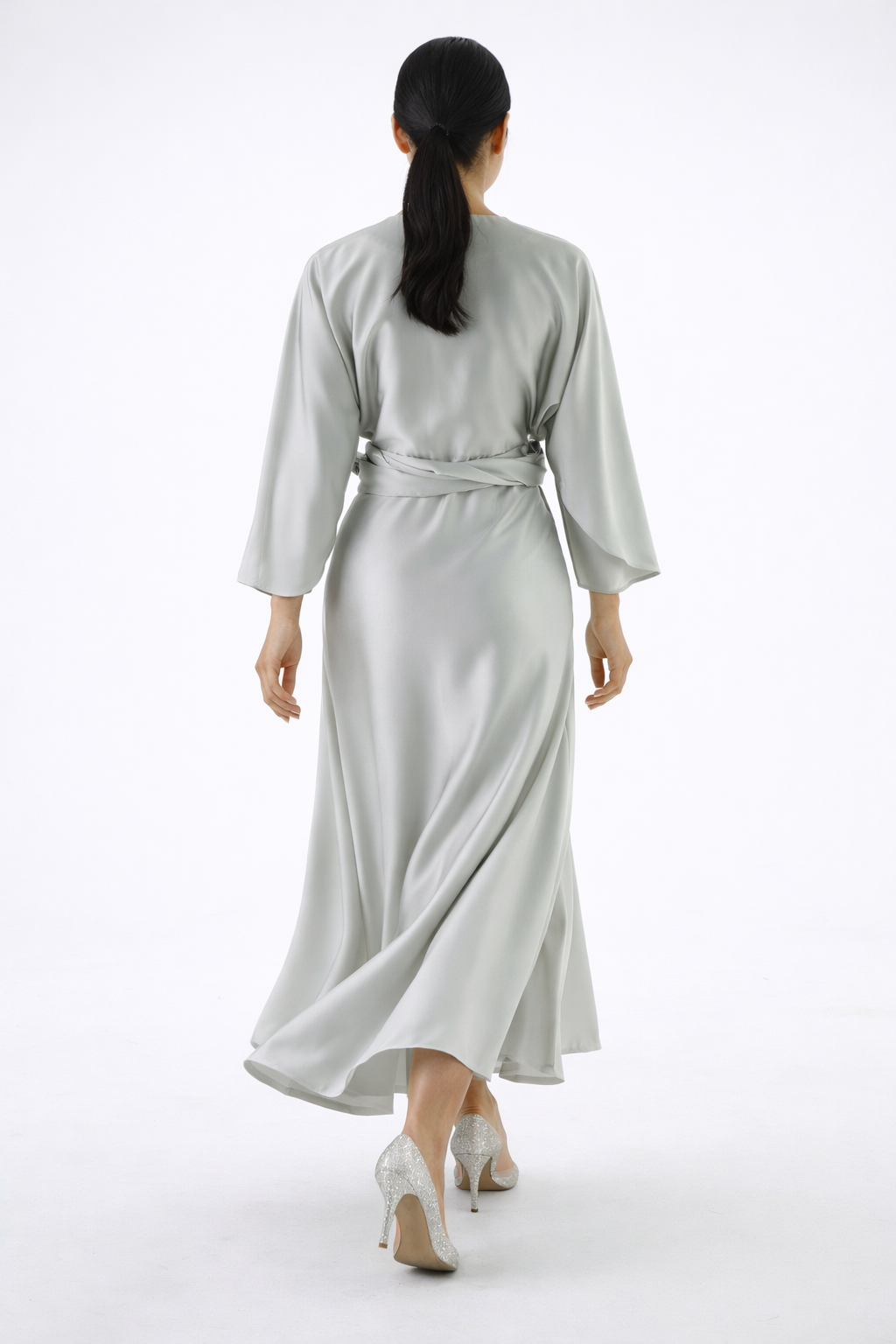 Elegant Wrap-Effect Satin Maxi Dress - Montania Shop