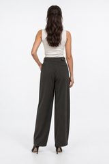 Pleated Wide-Leg Pants with Self-Fabric Belt