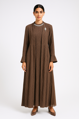 Textured 2-Piece Maxi Set (Sleeveless Dress + Mixed-Fabric Cardigan)