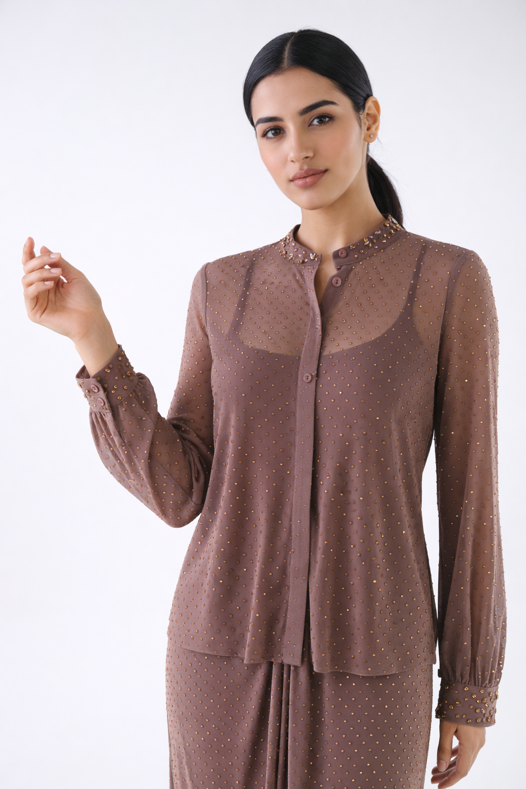 Elegant Embellished Sheer Shirt