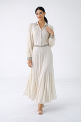 Flowy Maxi Skirt with Embellished Waist Detail